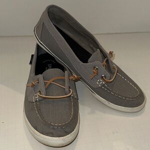 Sperry Top-Sider Gray Canvas Boat Shoes with Brown Laces